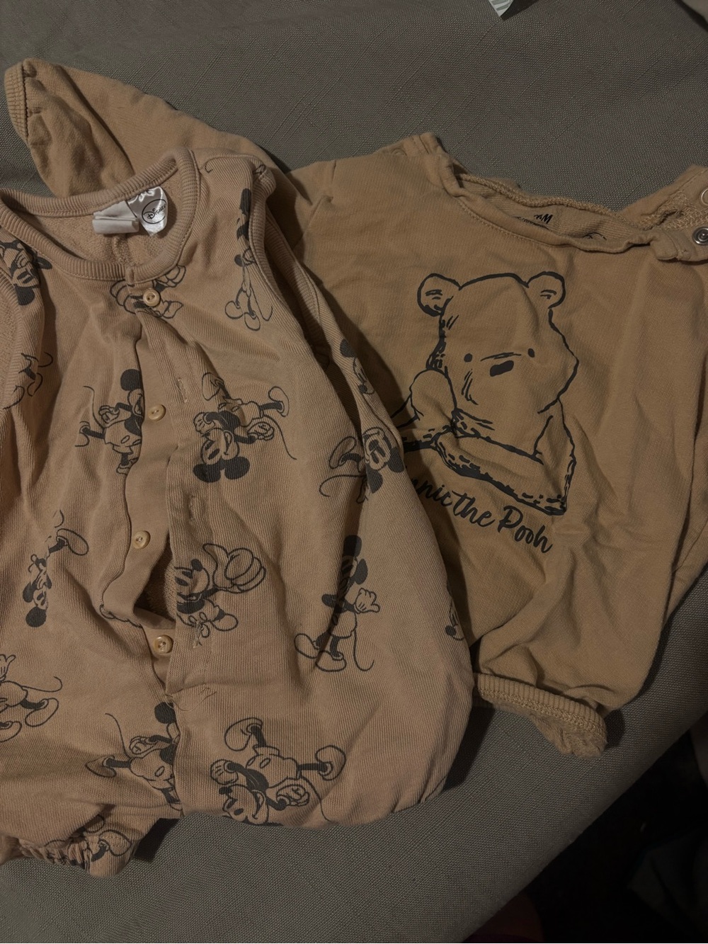 H&M Beige Winnie the Pooh & Mickey Print Baby Rompers